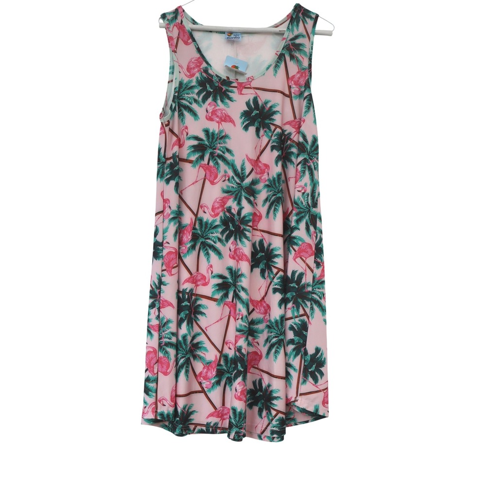 Isla Bonita Pink Flamingo Palm Tree Tropical  Shift Mini Women Dress One Size